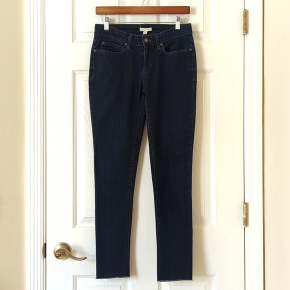 Eileen Fisher Dark Wash Organic Cotton Mid Rise Ankle Cropped Skinny Jeans 2 - Picture 1 of 14